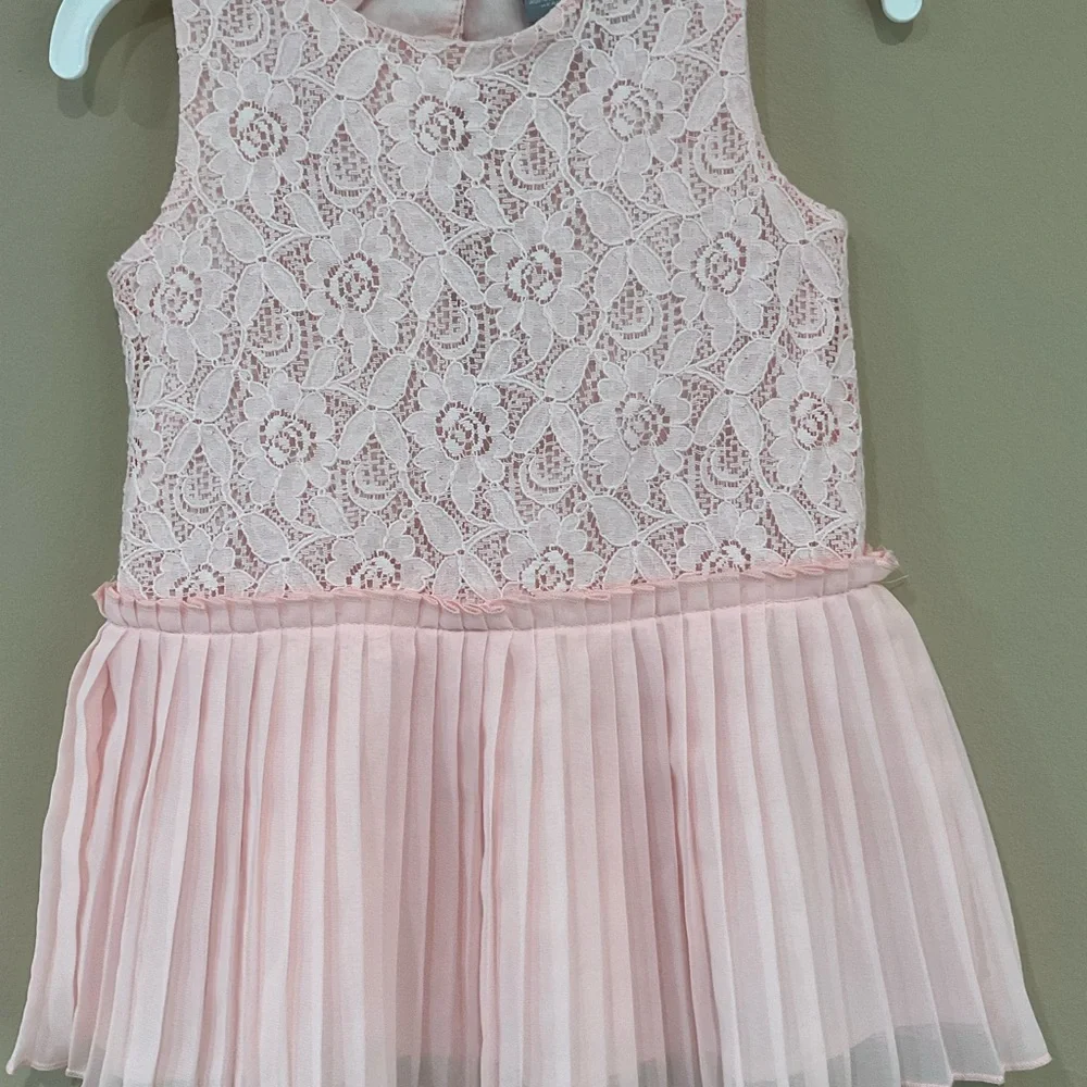 ☀️NWOT Tahari Baby Girl Lace Plisse Adorned Lined Dress, 18-24 mo
